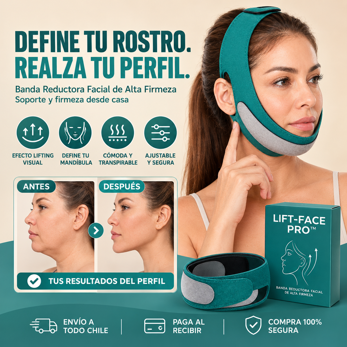 Lift-Face Pro™ — Faja facial de alta firmeza Anti-Papada
