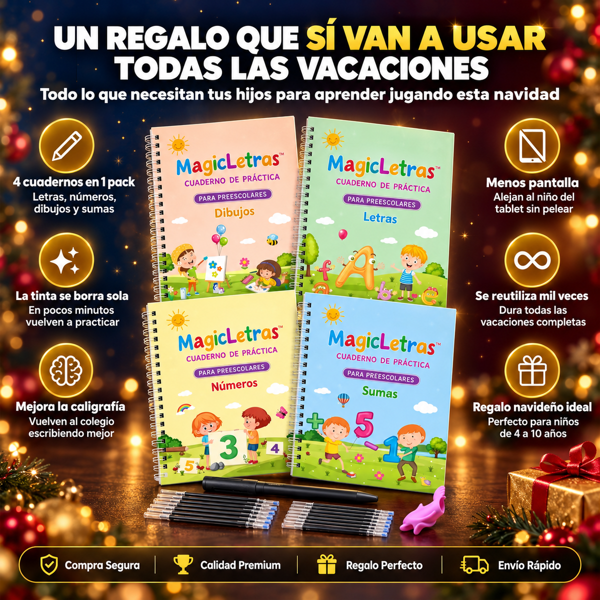 MagicLetras™ - Kit 4X1 de caligrafía mágica con tinta que se borra sola