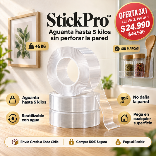StickPro™ Cinta adhesiva nano reutilizable - 9 METROS