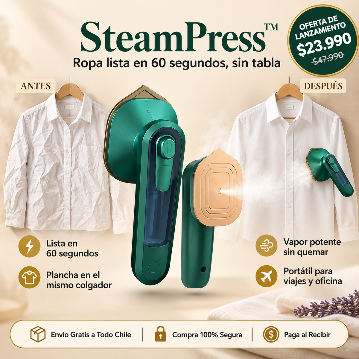 SteamPress™ Mini plancha profesional a vapor portátil