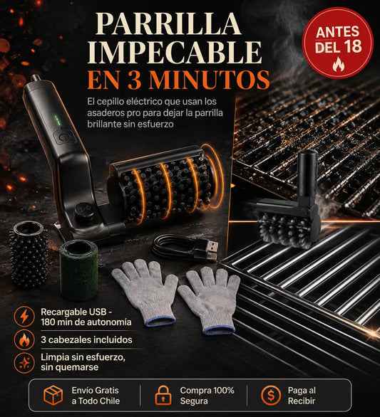GrillPro™ — Cepillo Eléctrico Recargable para Parrilla